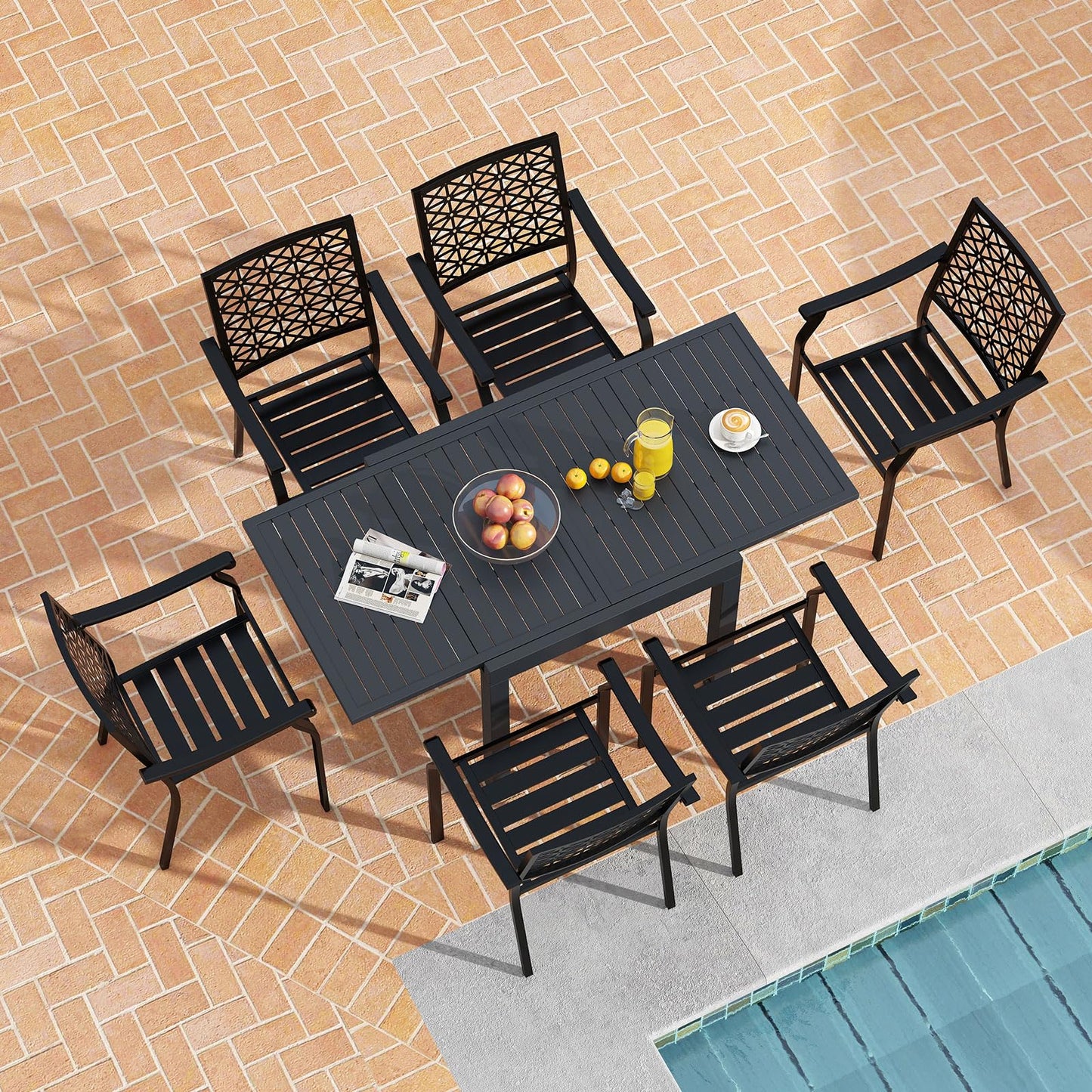 Tangkula 7 Pieces Outdoor Dining Set for 6 with Expandable Table