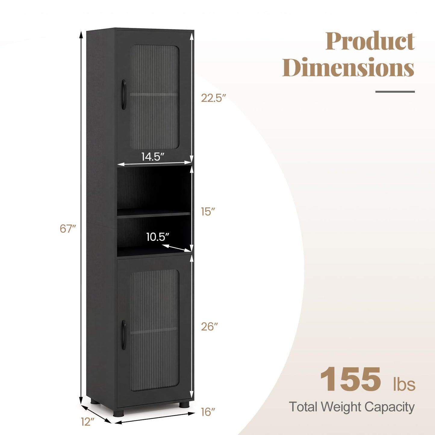 Tangkula 67” Tall Bathroom Cabinet, Slim Floor Storage Cabinet