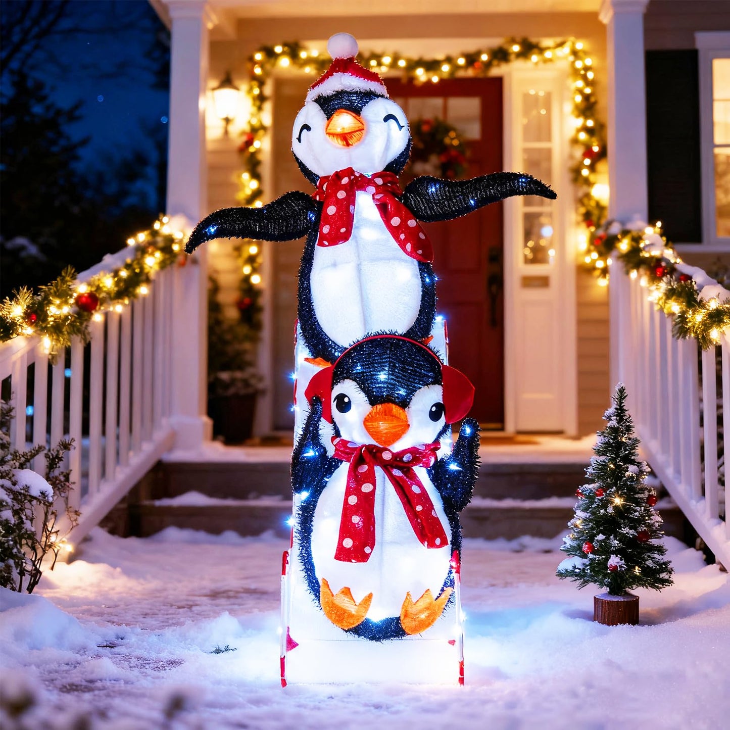 Décoration de Noël Tangkula Scène de toboggan Pingouin illuminé 1,20 m