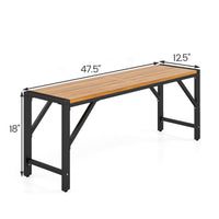 Tangkula Acacia Wood Outdoor Bench with Slatted Seat & Metal Legs