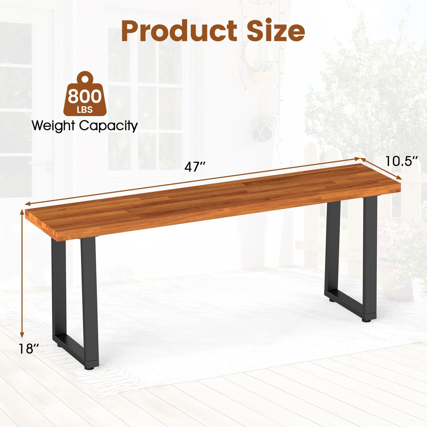 Tangkula Acacia Wood Outdoor Bench(47" x 10.5" x 18",1/2)