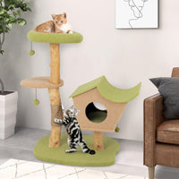 Tangkula Cat Tree, Solid Wood Cat Tower with Jute Scratching Post, Cat Condo, Perch, Jingling Ball