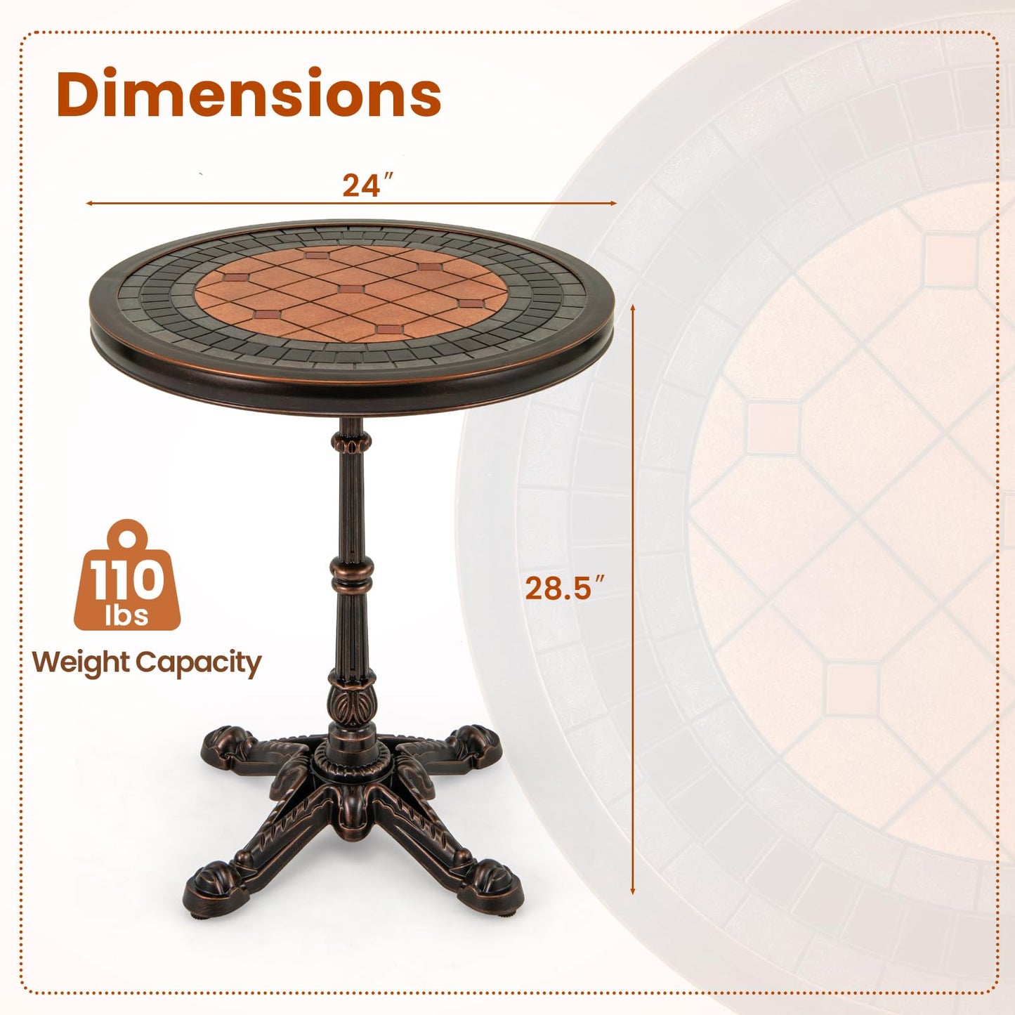 Table de salle à manger ronde Tangkula 24" pour balcon