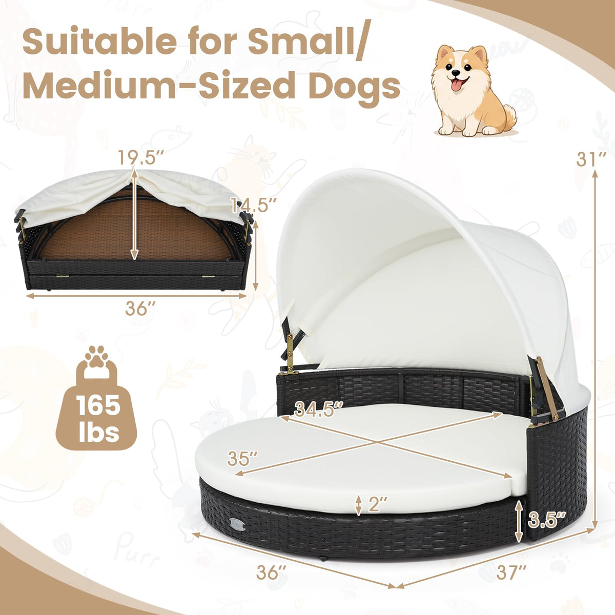 Tangkula Wicker Dog House with Retractable Canopy