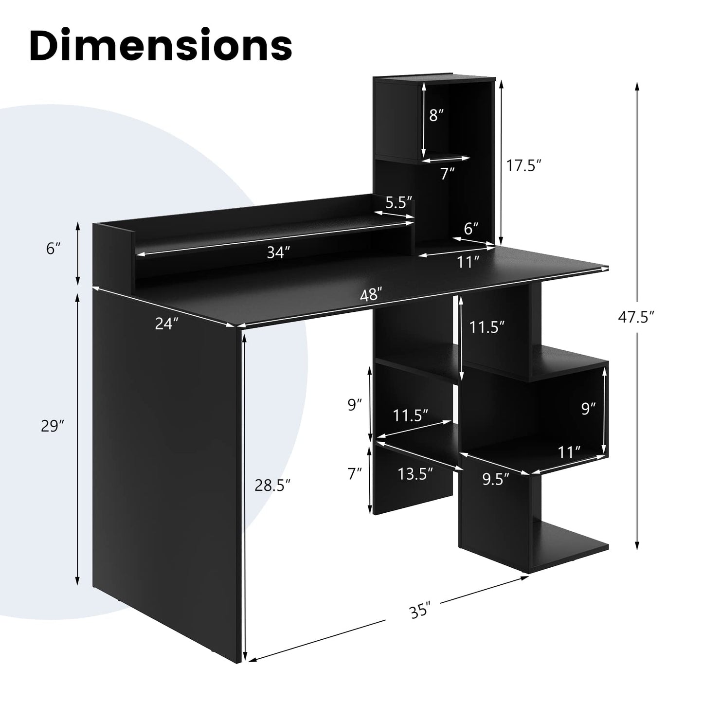 Computer Desk with Storage Bookshelf & Hutch - Tangkula