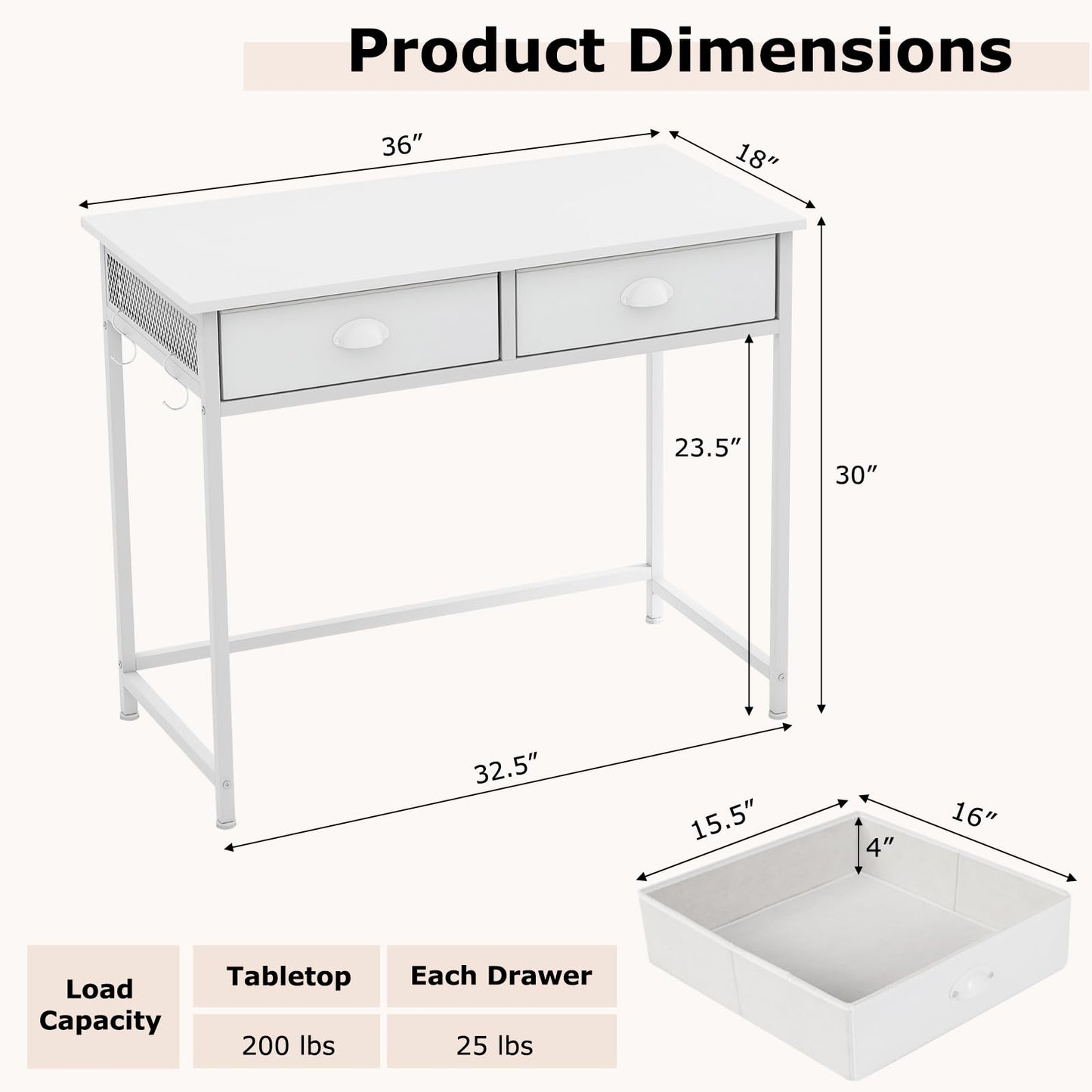 Tangkula Computer Desk with 2 Storage Drawers & 4 Hooks