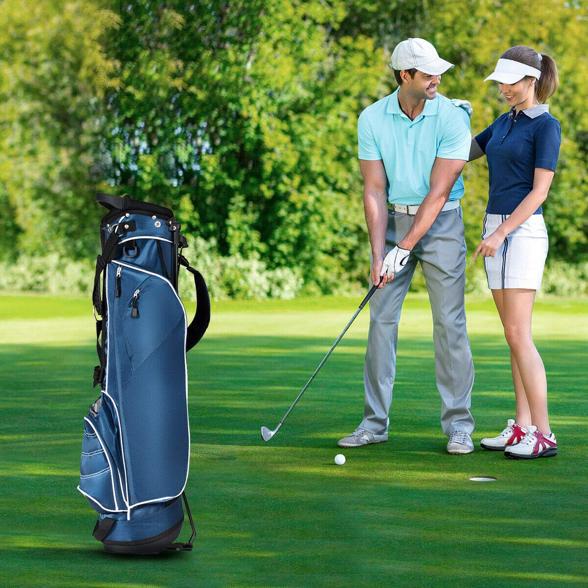 Tangkula Golf Stand Bag, Lightweight Organized Golf Bag, Easy Carry Shoulder Bag with 3 Way Dividers and 4 Pockets for Extra Storage