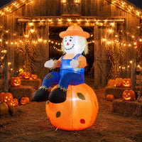 Tangkula 4 FT Fall Inflatable Decoration Scarecrow Sitting on Pumpkin