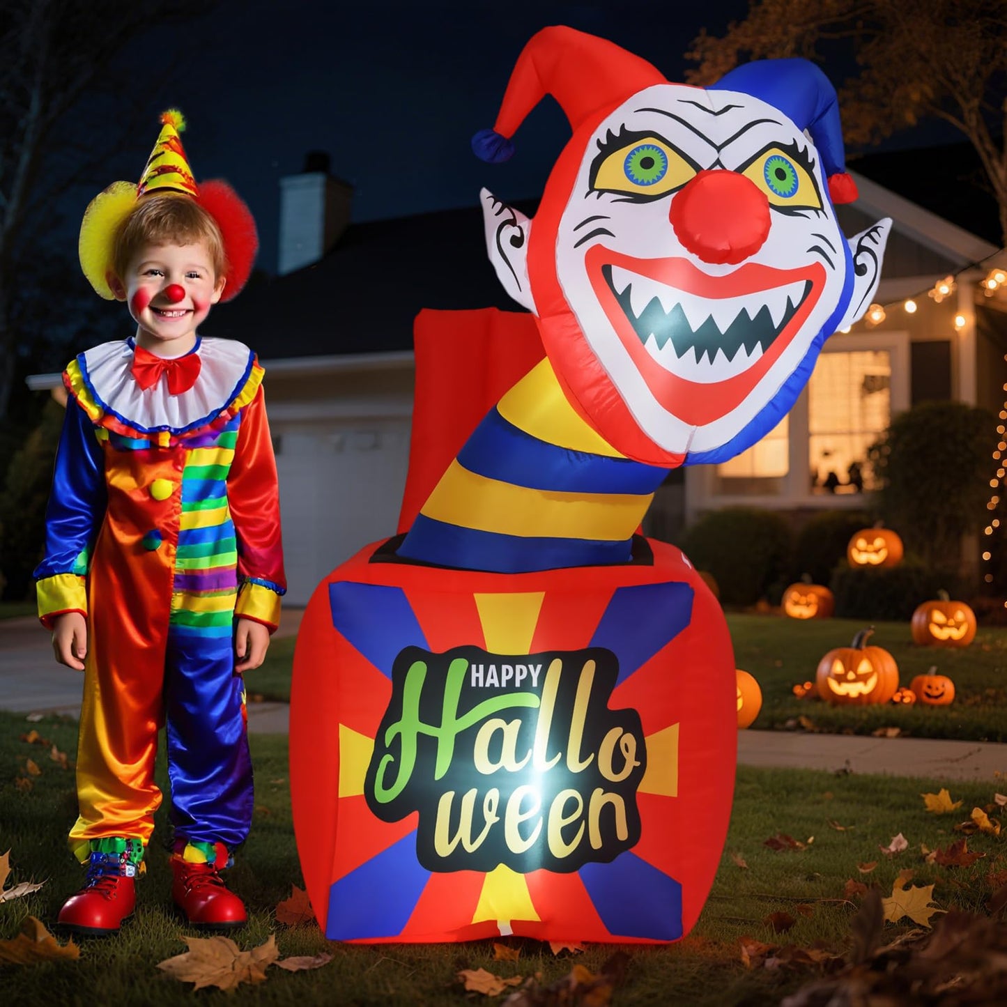 Tangkula 5 Ft Halloween Inflatable Clown with LED Lights for Indoor Outdoor Porch