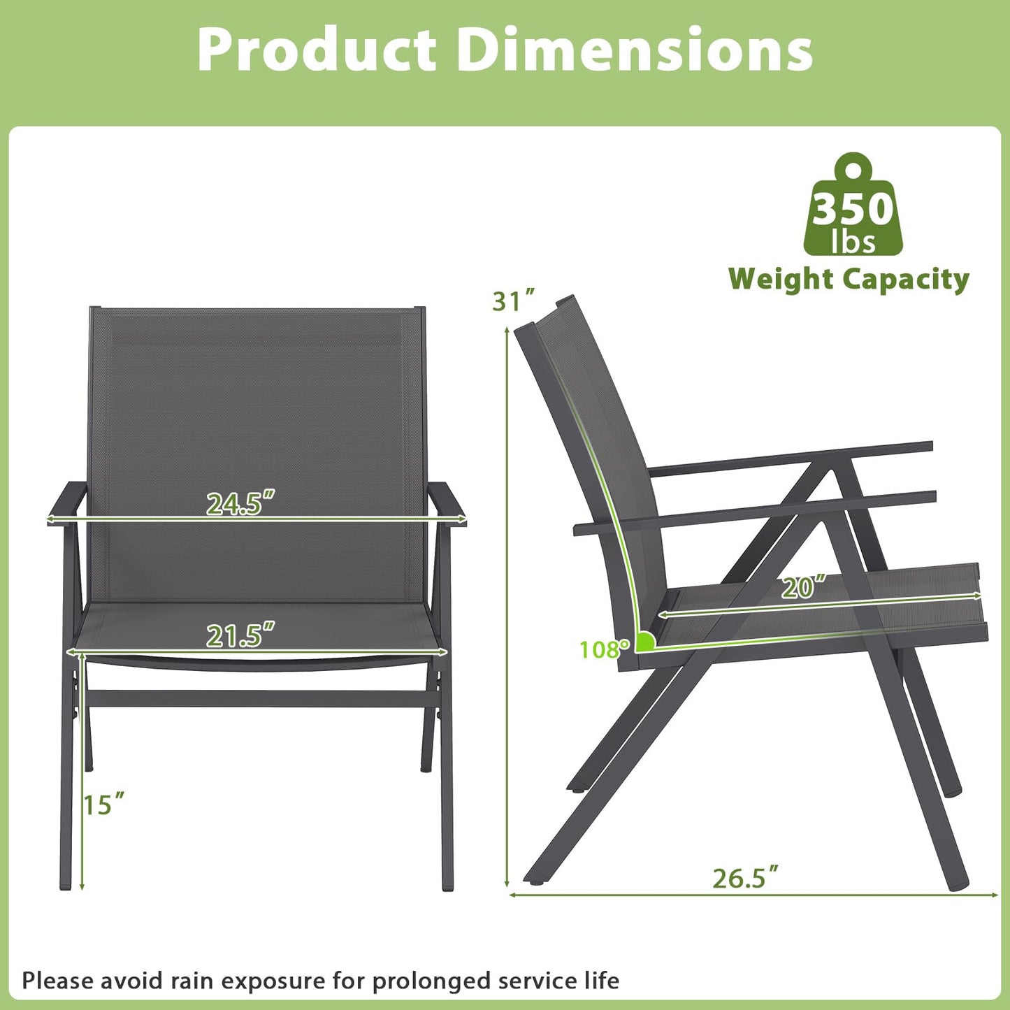 Tangkula Patio Chairs Set of 2/4 with Breathable Mesh Fabric and Metal Frame