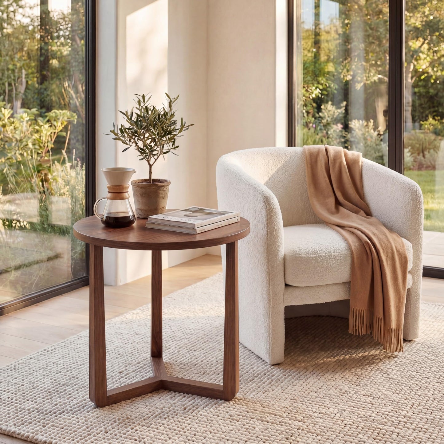 Tangkula Farmhouse 22.5" Round End Table with Solid Rubber Wood Legs (1/2)