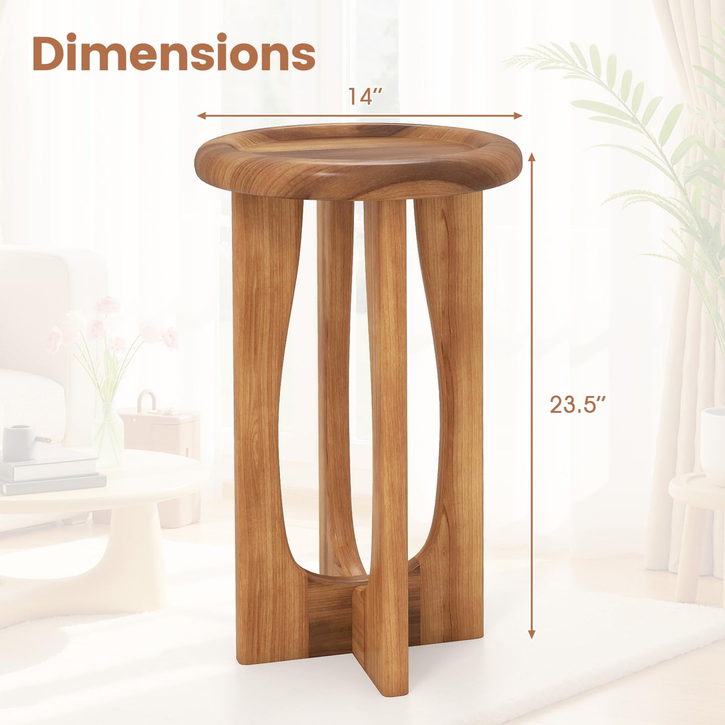 Table d'appoint Tangkula 14" en acajou avec plateau rond et pieds croisés en bois massif