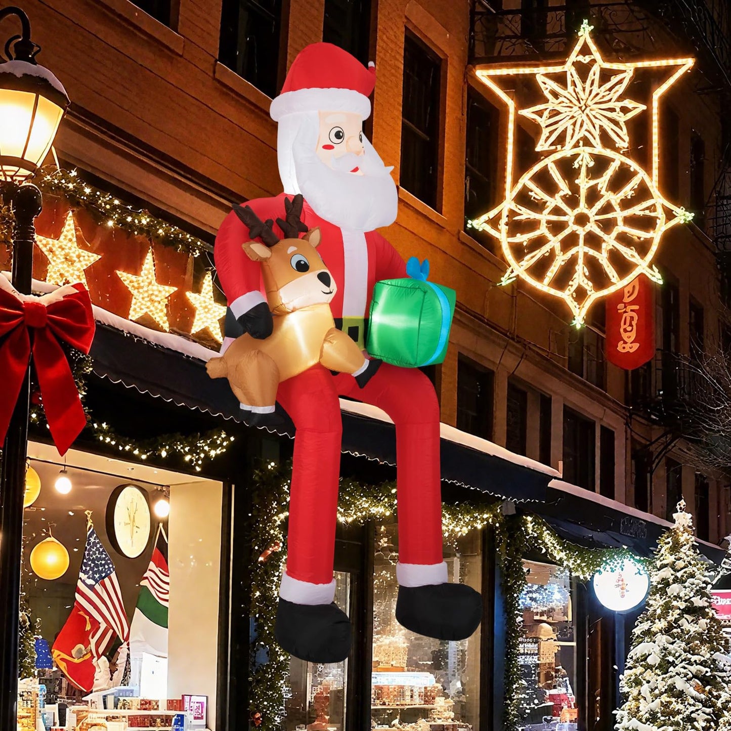 Décoration de Noël gonflable d'extérieur Père Noël 2,1 m Tangkula