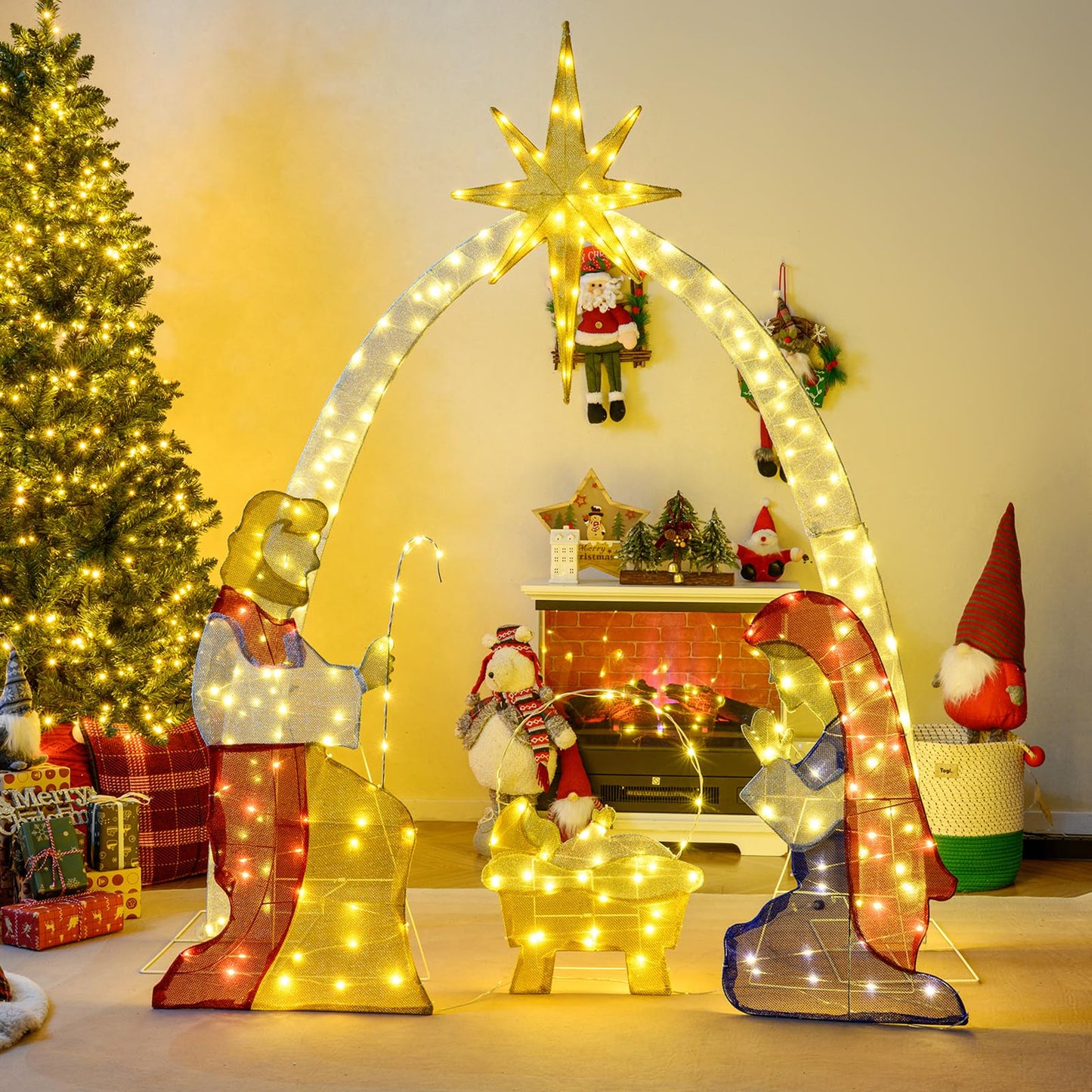 Tangkula 6 FT Christmas Lighted Nativity Scene Set