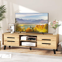 Tangkula Mid Century Modern TV Stand with Sliding Doors for 65” TVs