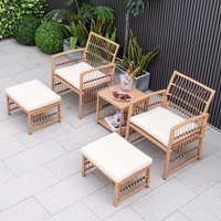 Tangkula 5 Piece Patio Wicker Sofa Set, Outdoor Rattan Conversation Set with Seat & Back Cushions (Natural)