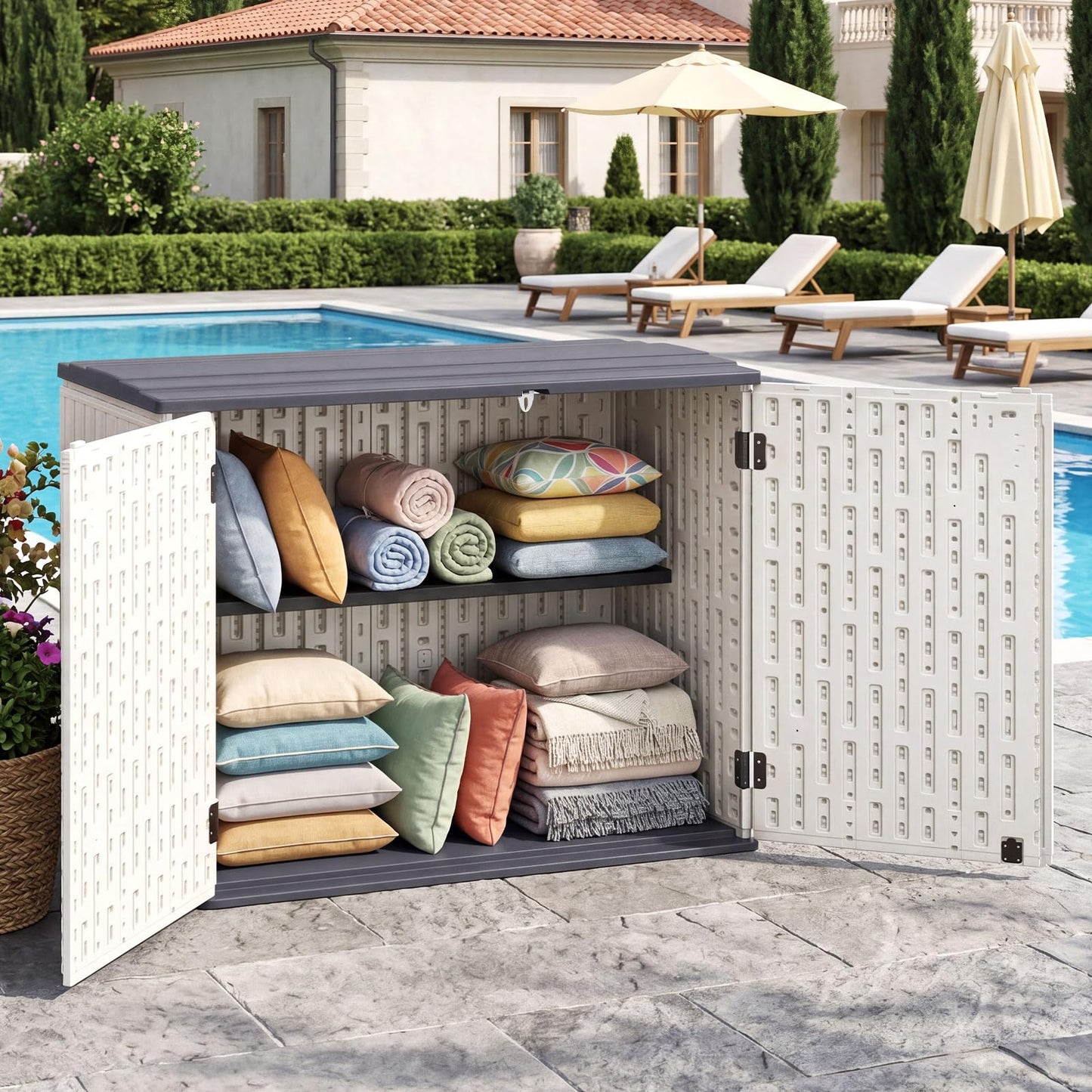 Tangkula Large Outdoor Storage Cabinet for Gardening Tools Cushions