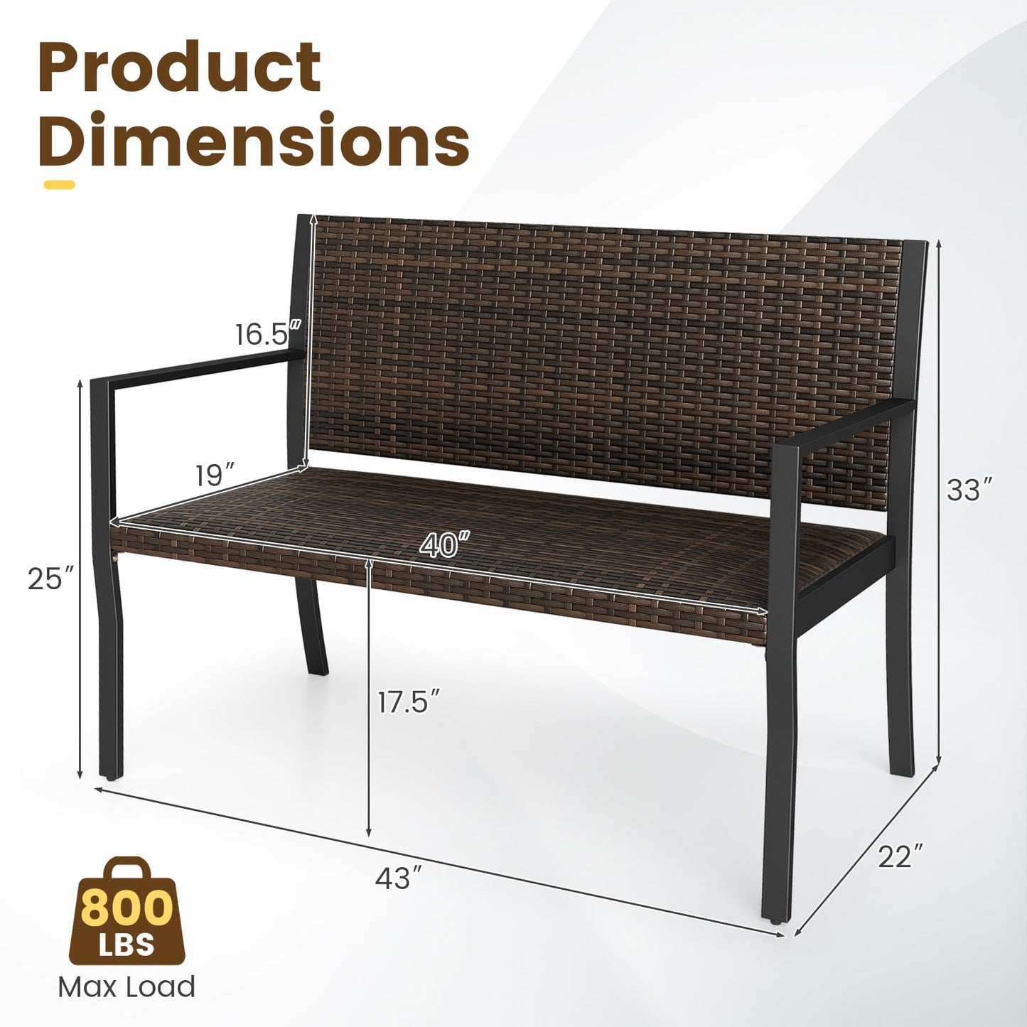 Tangkula 2-Person Wicker Outdoor Bench with Soft Sponge Seat