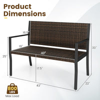 Tangkula 2-Person Wicker Outdoor Bench with Soft Sponge Seat