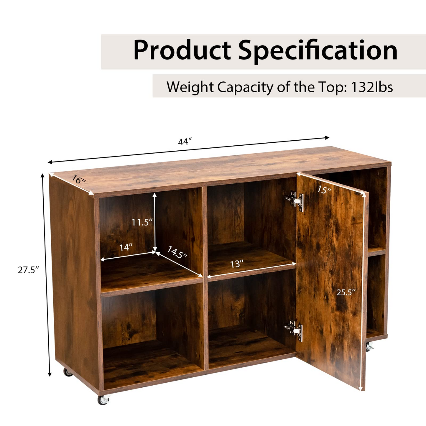 Tangkula Wood File Cabinet with Wheels, Mobile Storage Cabinet with 6 Compartments