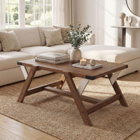 Tangkula Farmhouse 35.5-Inch Rectangle Wooden Coffee Table for Living Room
