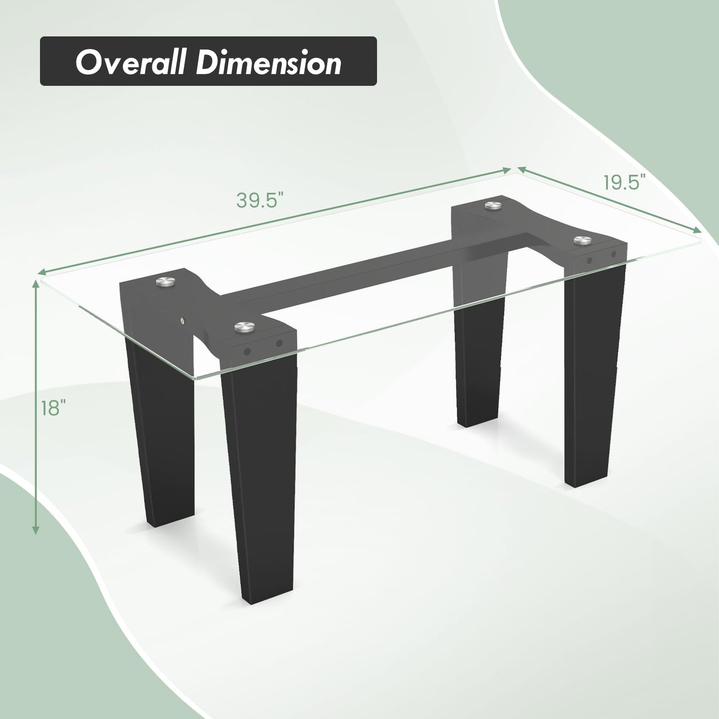 Tangkula Glass Coffee Table, 39.5 Inch Modern Rectangular Center Table with Solid Rubber Wood Leg(Rectangular, Black)