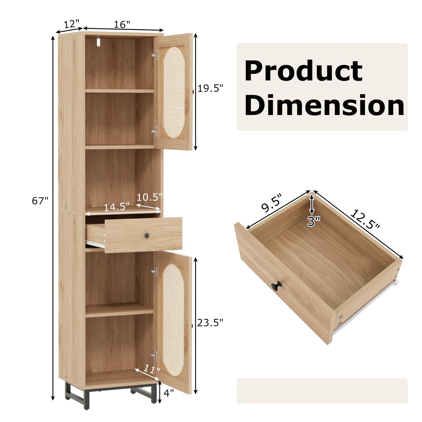 Tangkula 67" Tall Bathroom Storage Cabinet for Living Room