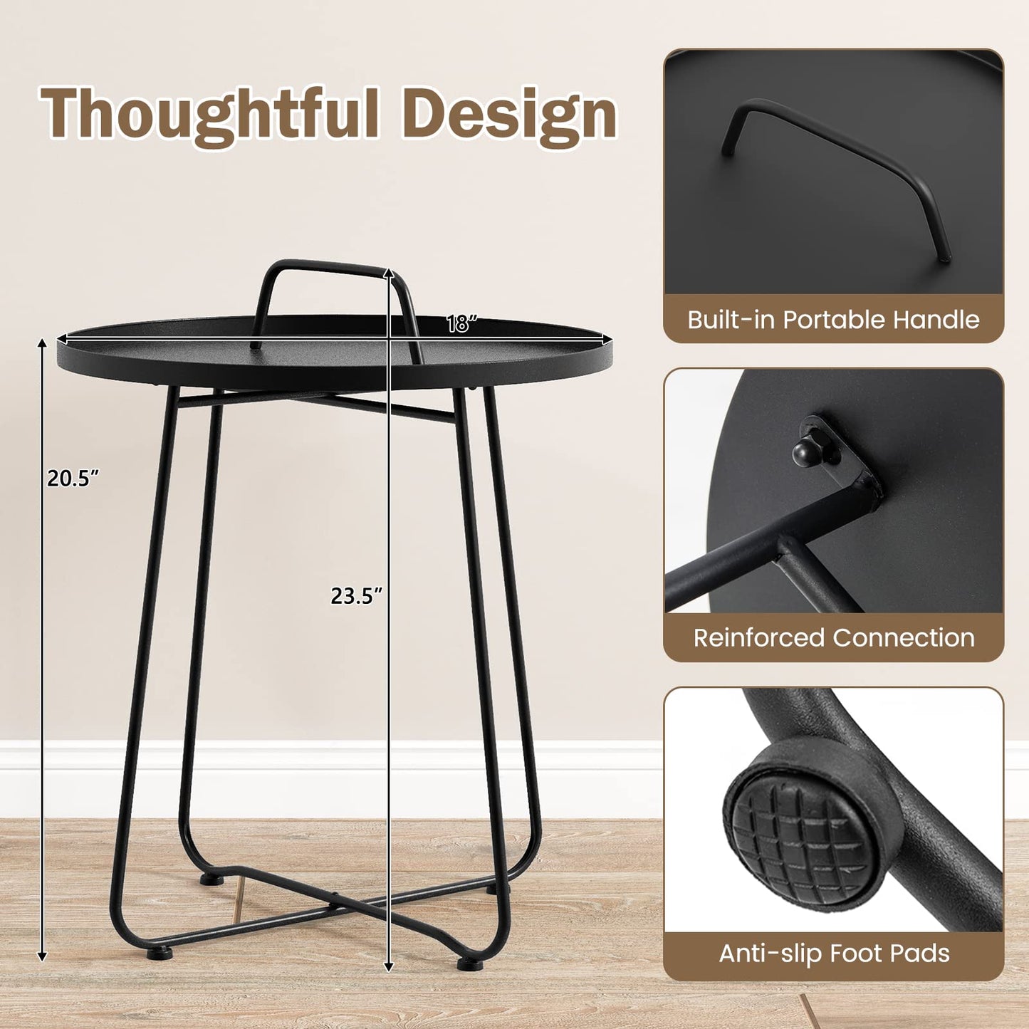 Tangkula Table d'appoint d'extérieur avec poignée pour l'extérieur