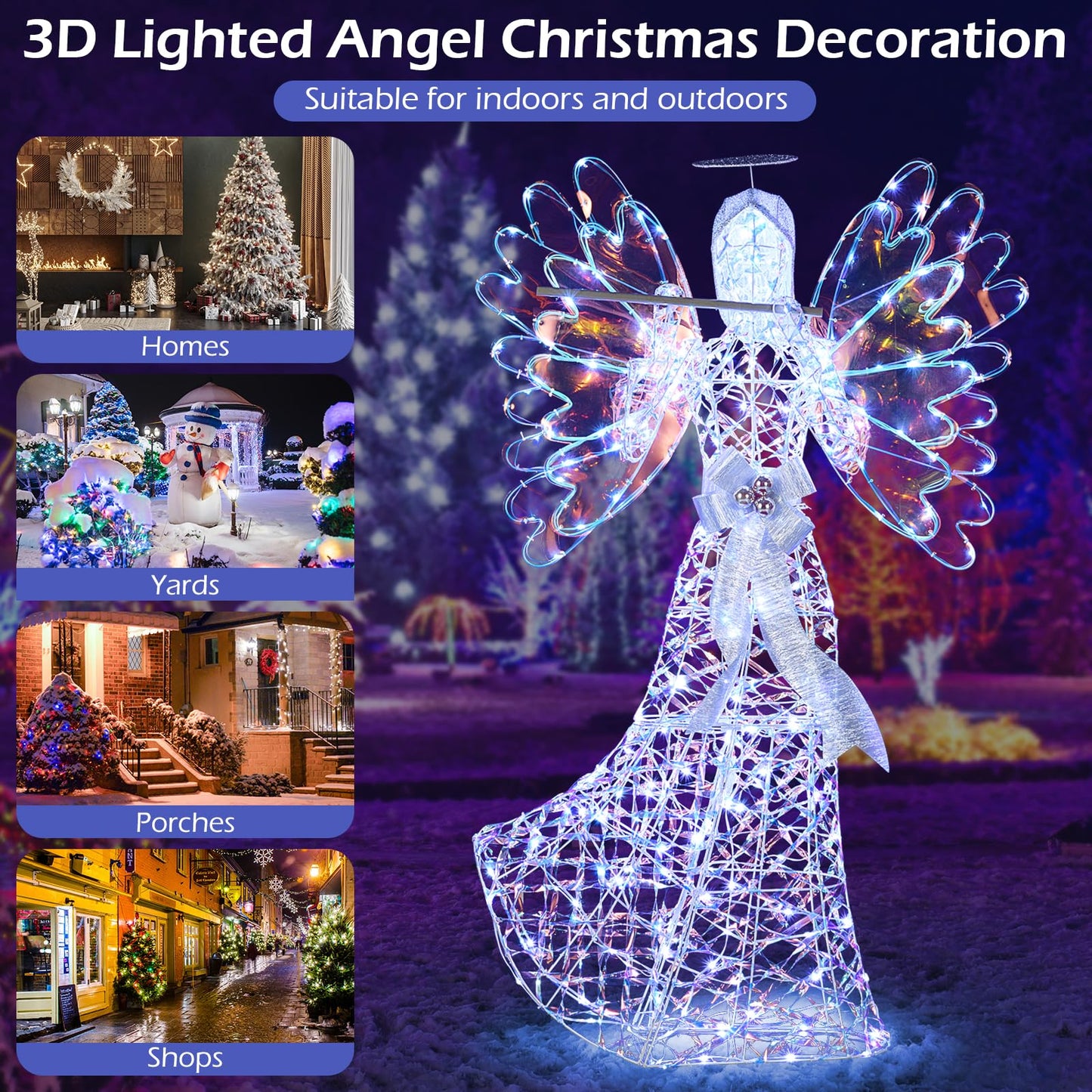 Tangkula Ange iridescent lumineux de Noël de 1,6 m