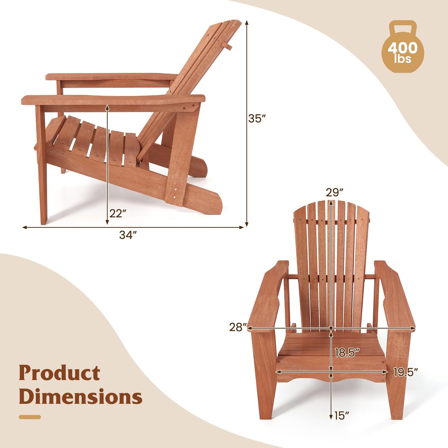 Tangkula Adirondack Chair | Solid Wood Garden Chair with High Backrest (1/2/4)