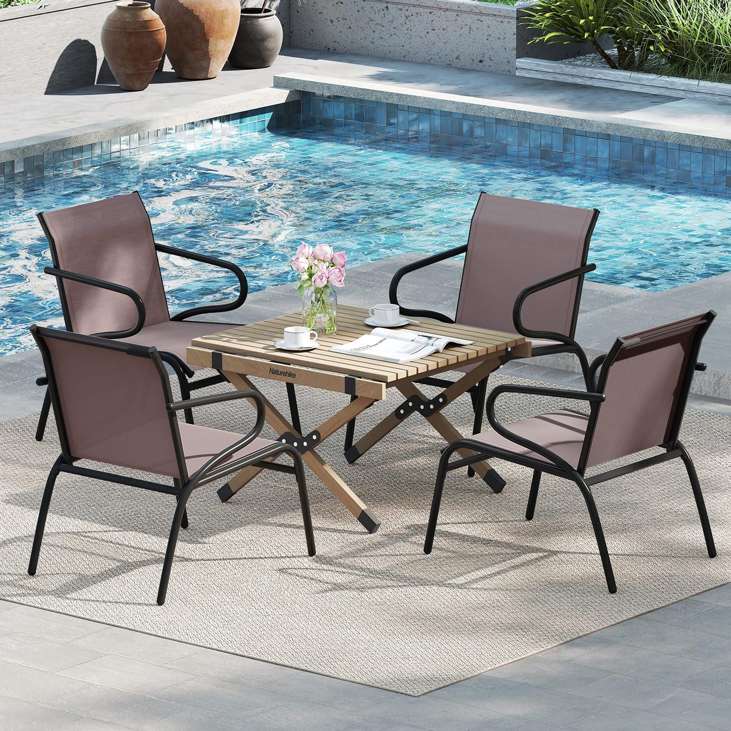 Tangkula Patio Chairs Set of 2/4/6 with Armrests for Poolside