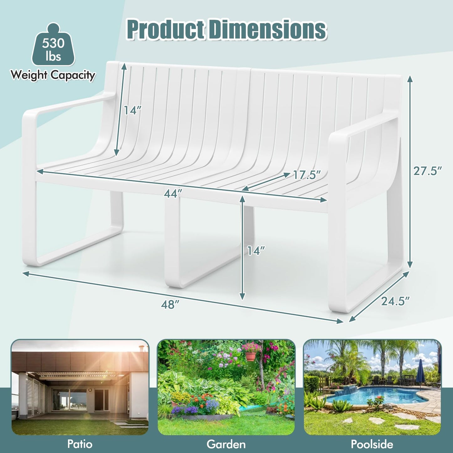 Tangkula Patio Loveseat Weather-Resistant Plastic 2-Person Bench