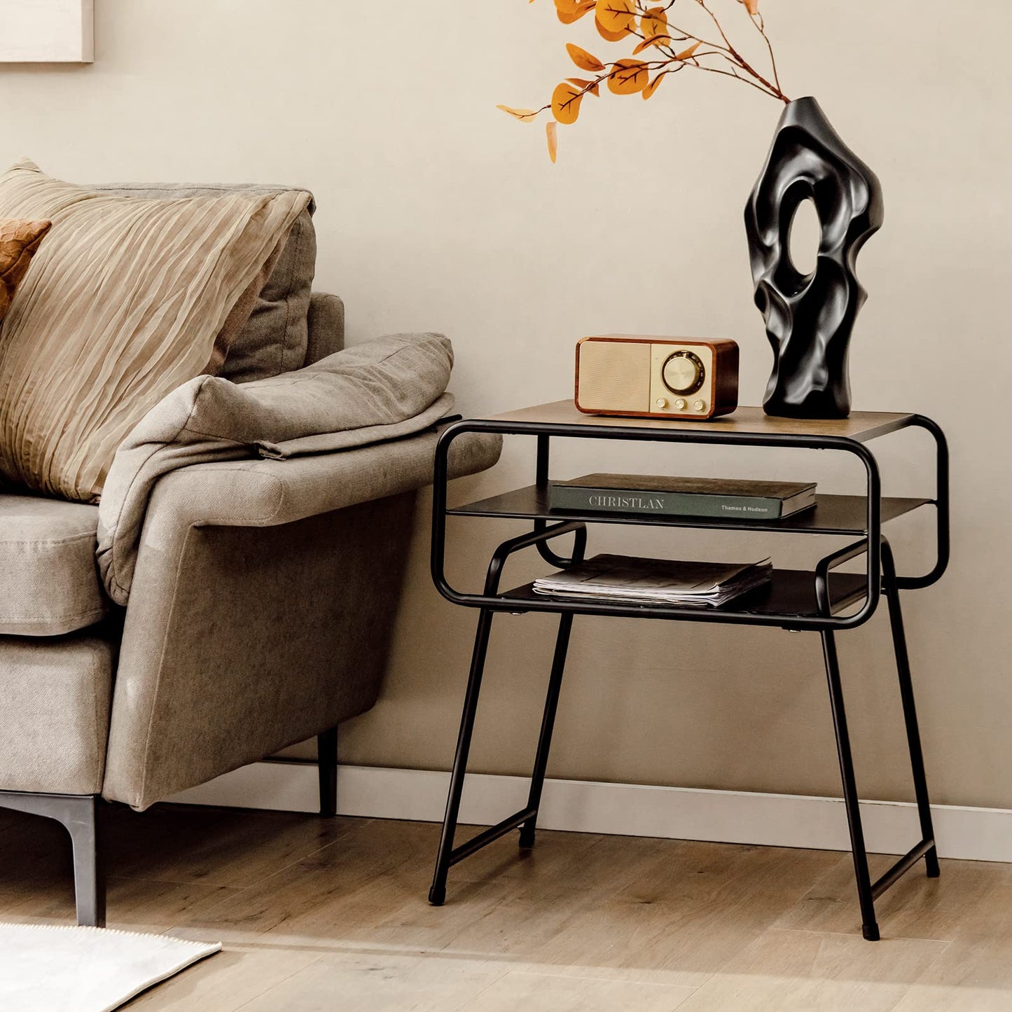 Tangkula Table d'appoint à 3 niveaux avec étagère de rangement