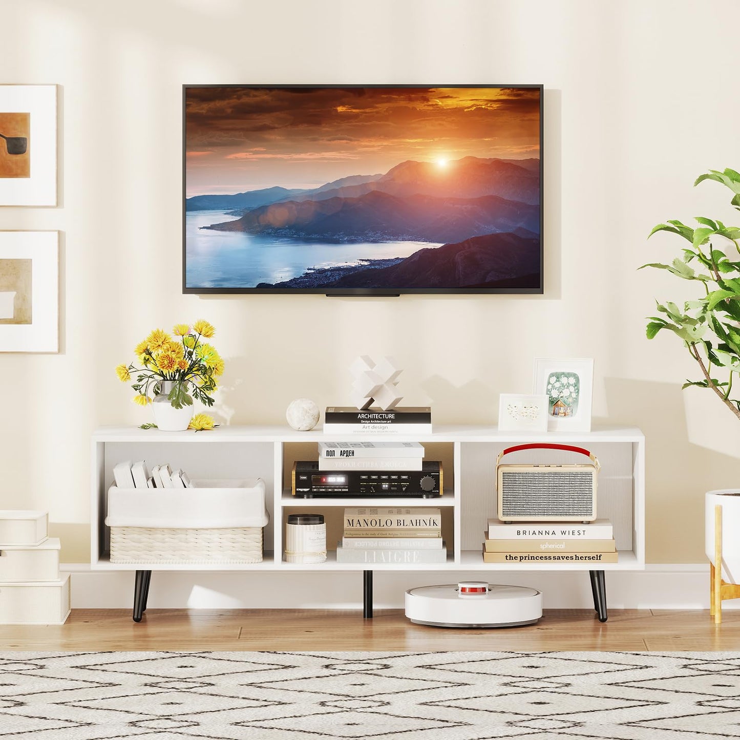 Tangkula White TV Stand for 55-Inch TV 47.5” TV Console Cabinet