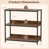 Tangkula 3-Tier Bookshelf with Wooden Shelves and Metal Frame