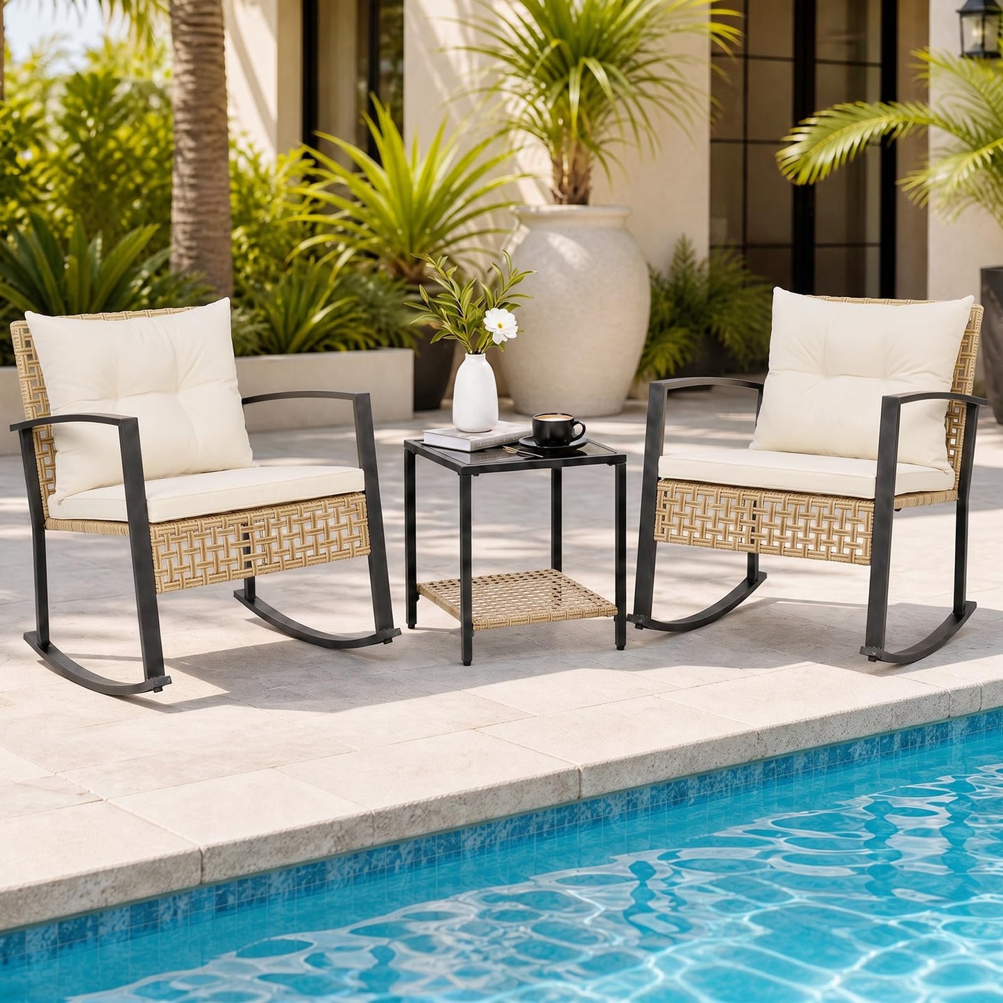 Tangkula 3-Piece Outdoor Rocking Chair Set for Garden