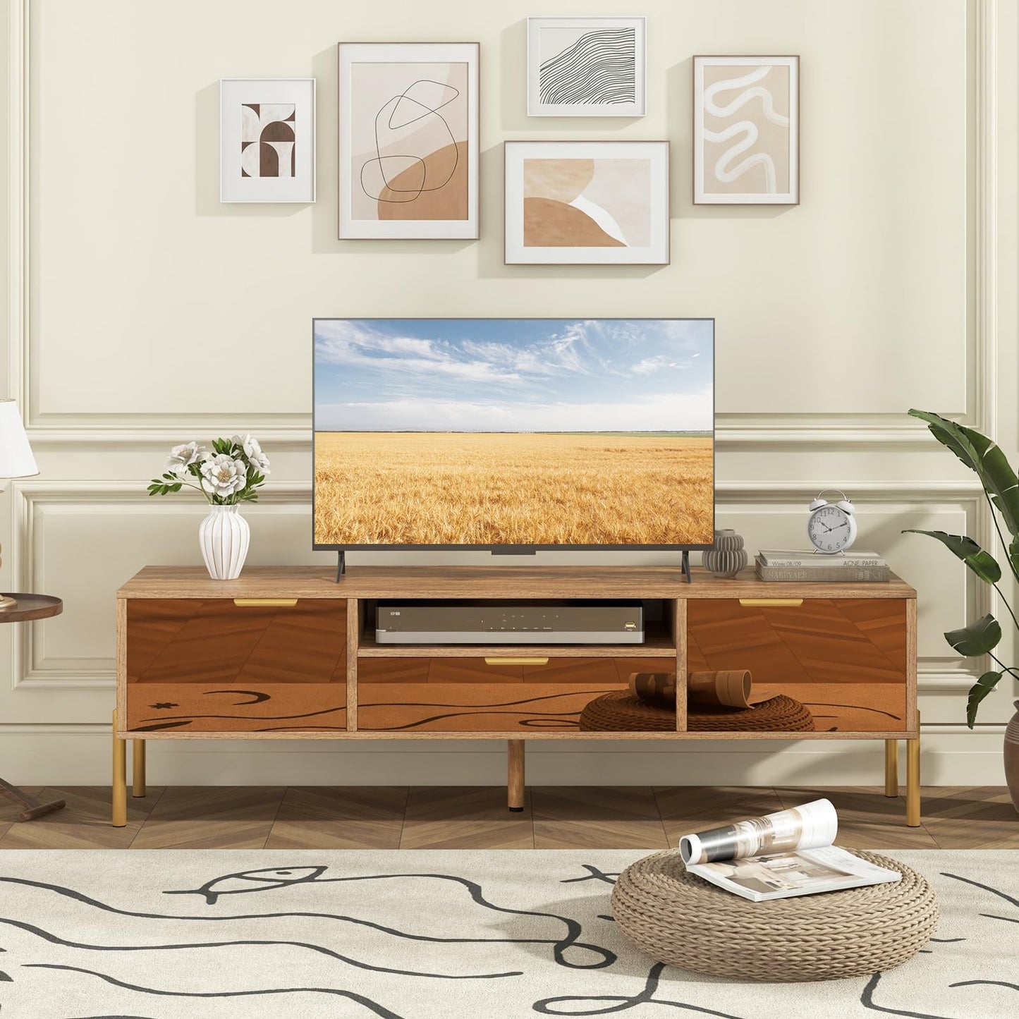 Tangkula Mirrored TV Stand for TV up to 65”, Modern TV Console Table w/Spacious Tabletop
