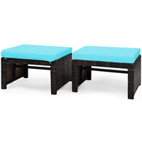2 Pieces Patio Rattan Ottomans, All Weather Outdoor Footstool Footrest Seat