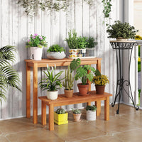 Tangkula Wooden Plant Stand Set of 2 for Patio Garden Entryway Front Porch