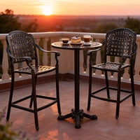 Tangkula 3 Piece Patio Bar Set, Outdoor Cast Aluminum Round High Top Table & 2 Counter Height Bar Stools