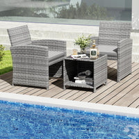 Tangkula 3 Pieces Patio Furniture Set with Tempered Glass Coffee Table