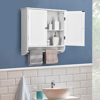 Tangkula Bathroom Cabinet Wall Mounted, Bathroom Medicine Cabinet with Towel Bar & Double Door & Adjustable Shelf