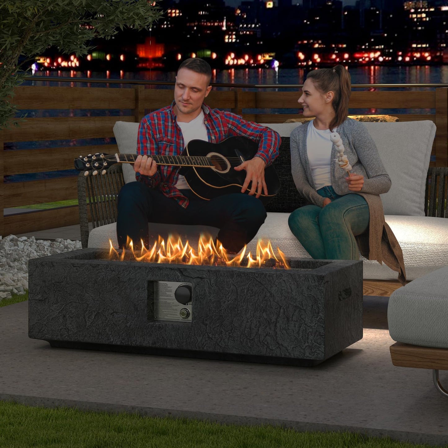 Tangkula 42.5” Propane Gas Fire Pit, 50,000 BTU Smokeless Fire Pit for Outside Patio