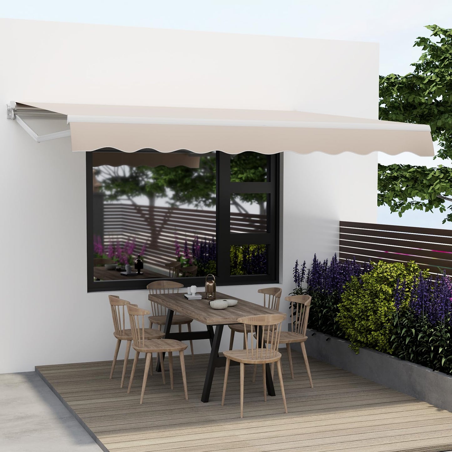 Tangkula 12 Ft × 10 Ft Retractable Awning with Crank Handle and Water-Resistant Polyester