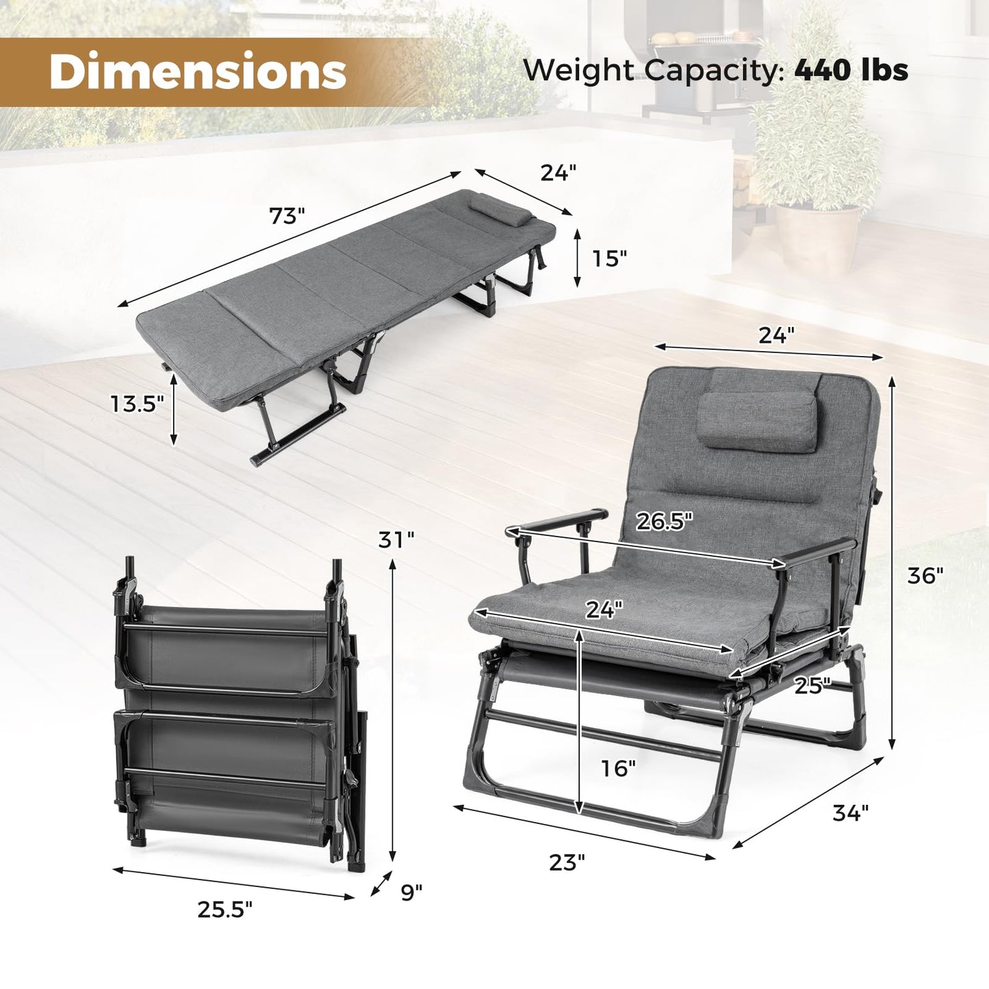 Tangkula Lounge Chair Outdoor with Cushion