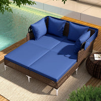 Tangkula Outdoor Rattan Double Daybed with Metal Support for Backyard