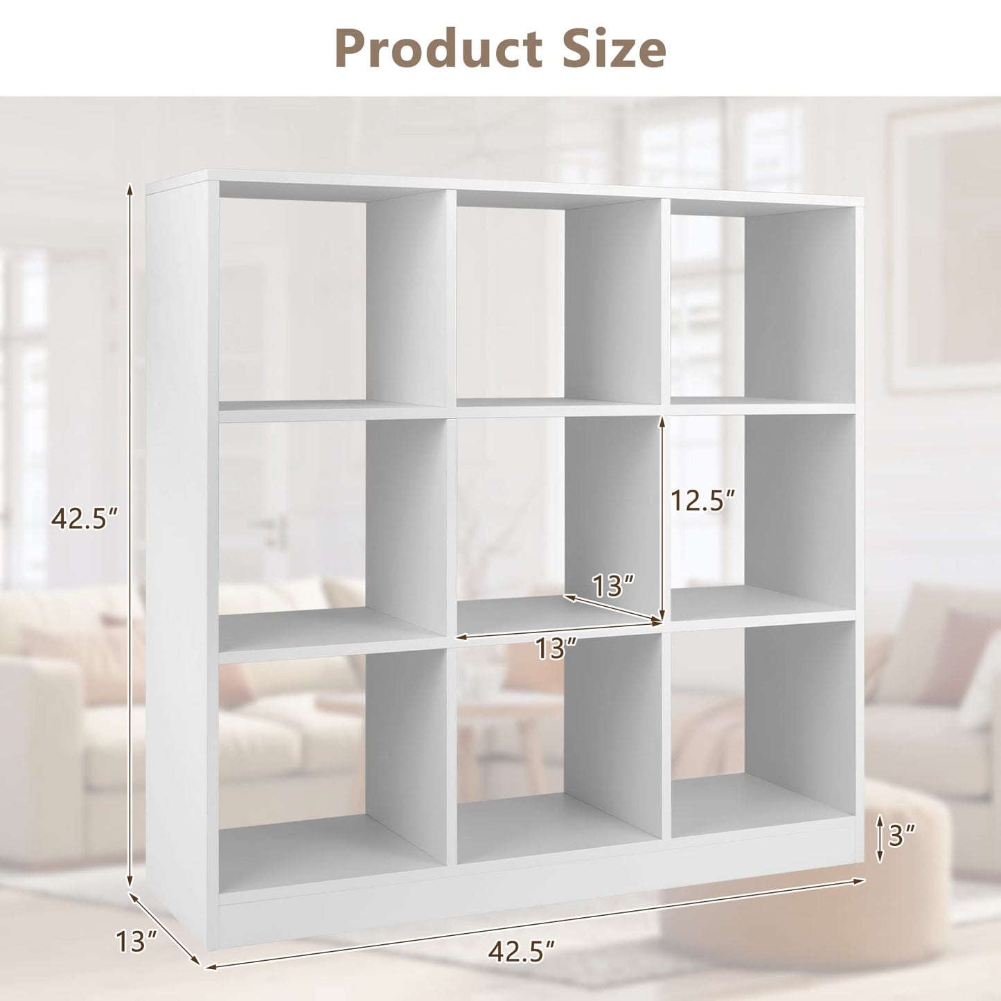 Tangkula 9 Cube Bookshelf, Freestanding 3 Tier Open Bookcase