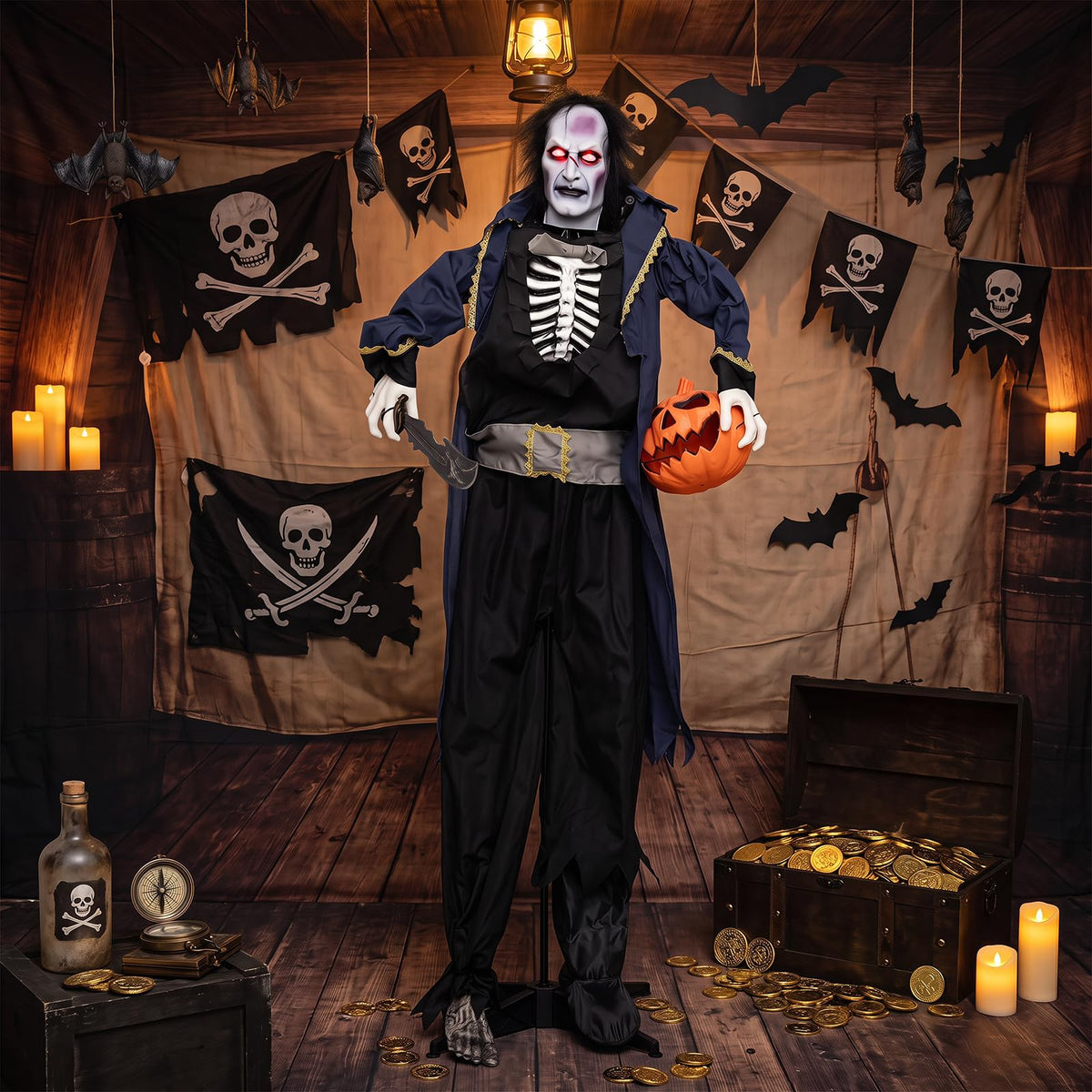 Tangkula 6 FT Animated Halloween Vampire Pirate Decoration with Pop-up Head