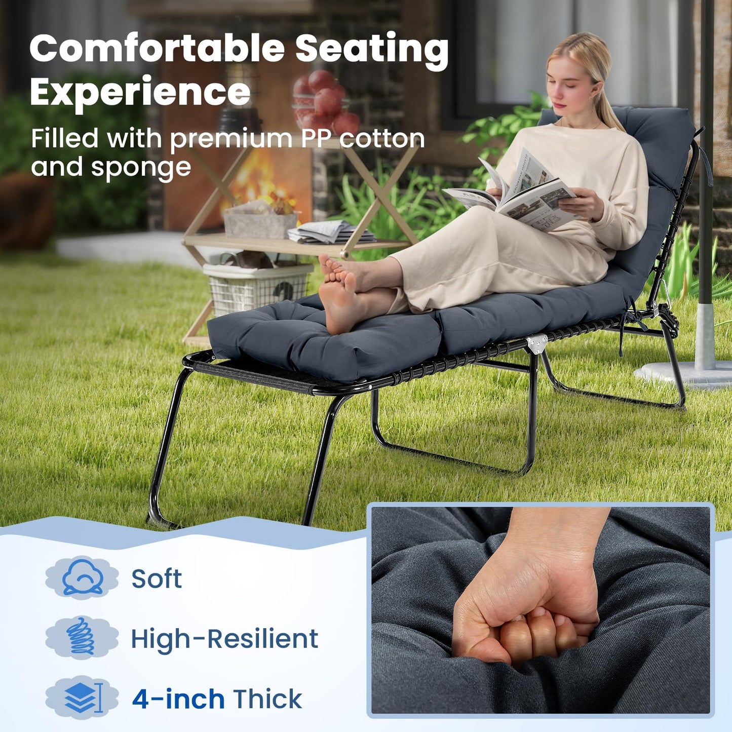 Tangkula Chaise Lounge Cushions for Outdoor Indoor Furniture
