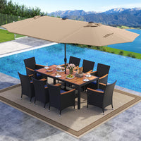 Tangkula 11 Pieces Patio Dining Set with Double-Sided Led Patio Umbrella